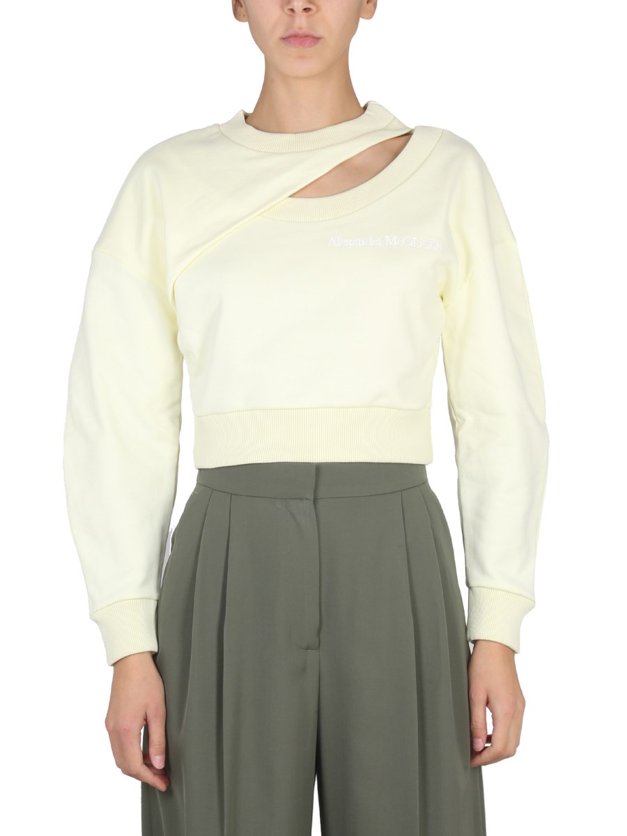 ALEXANDER McQUEEN    COTTON CROPPED SWEATSHIRT