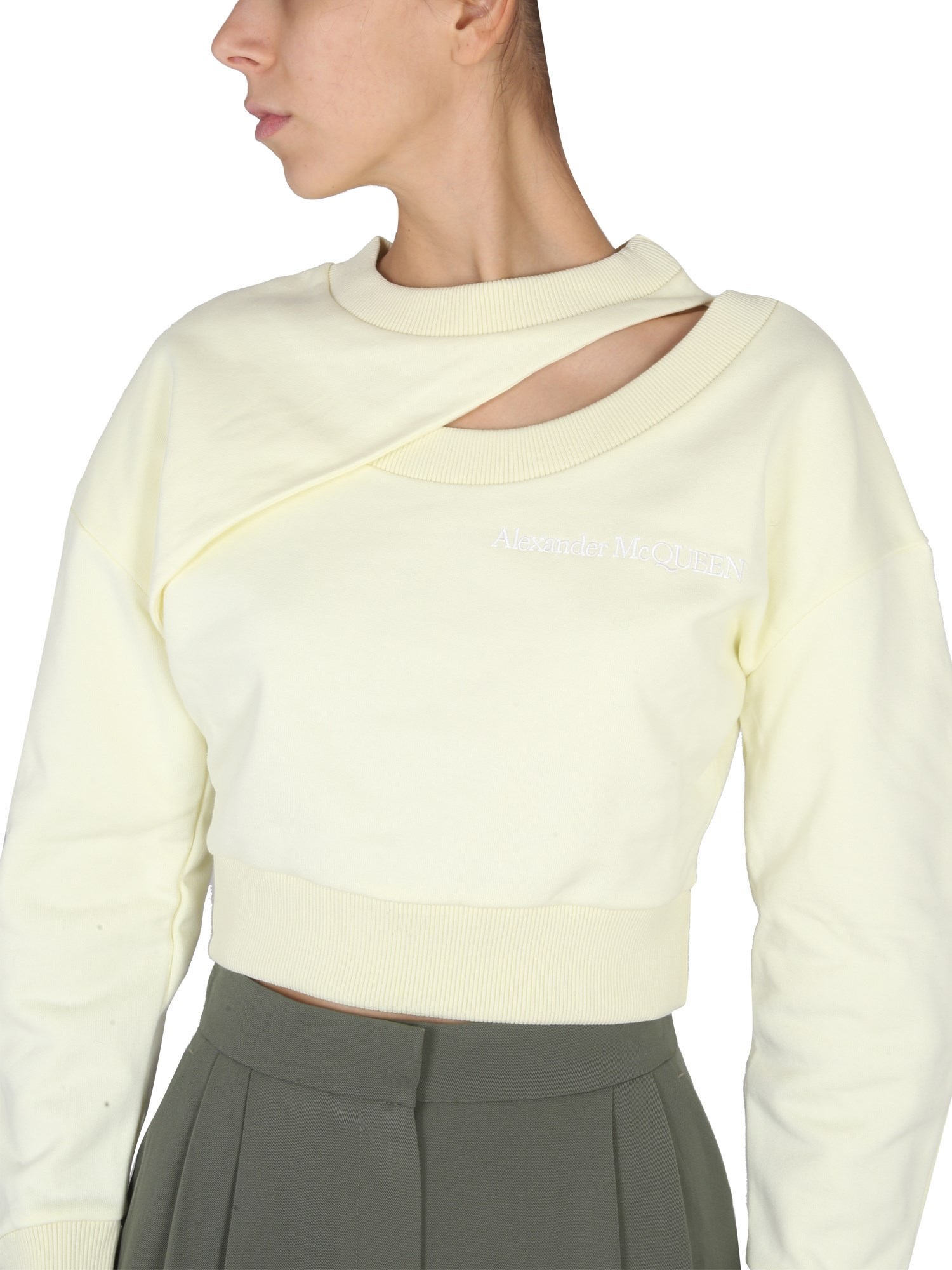 ALEXANDER McQUEEN    COTTON CROPPED SWEATSHIRT