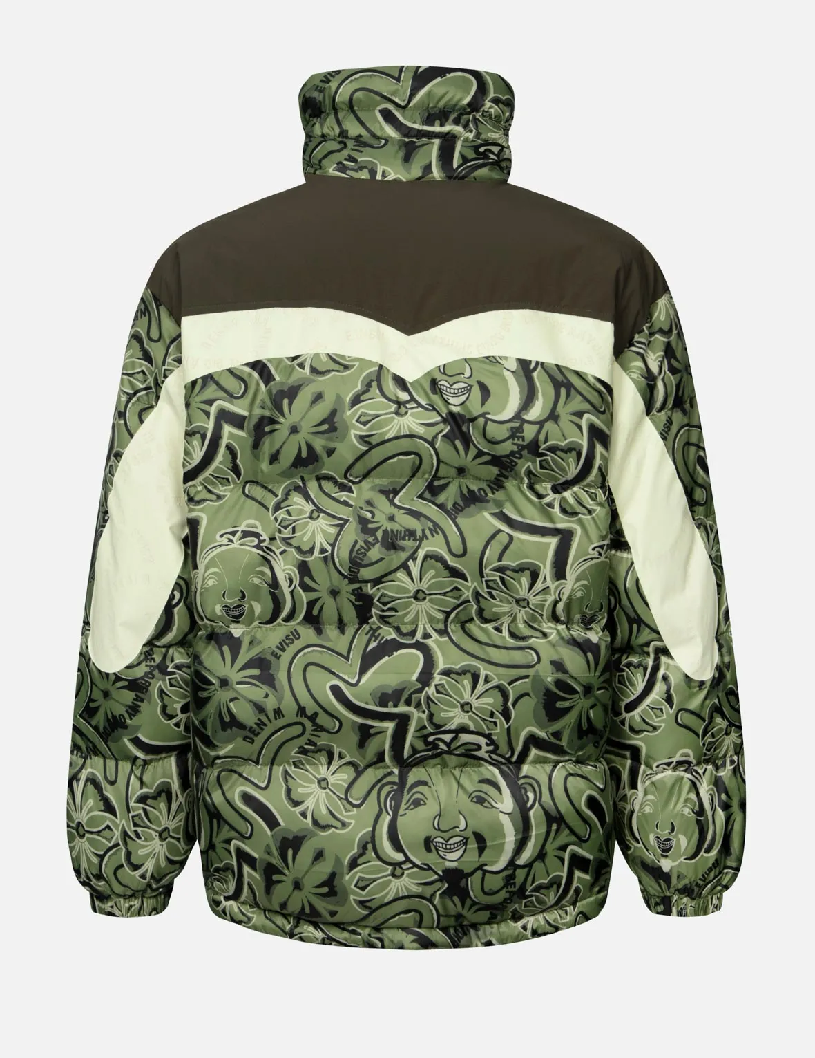 Allover Godhead and Kamon Daicock Print Loose Fit Down Jacket