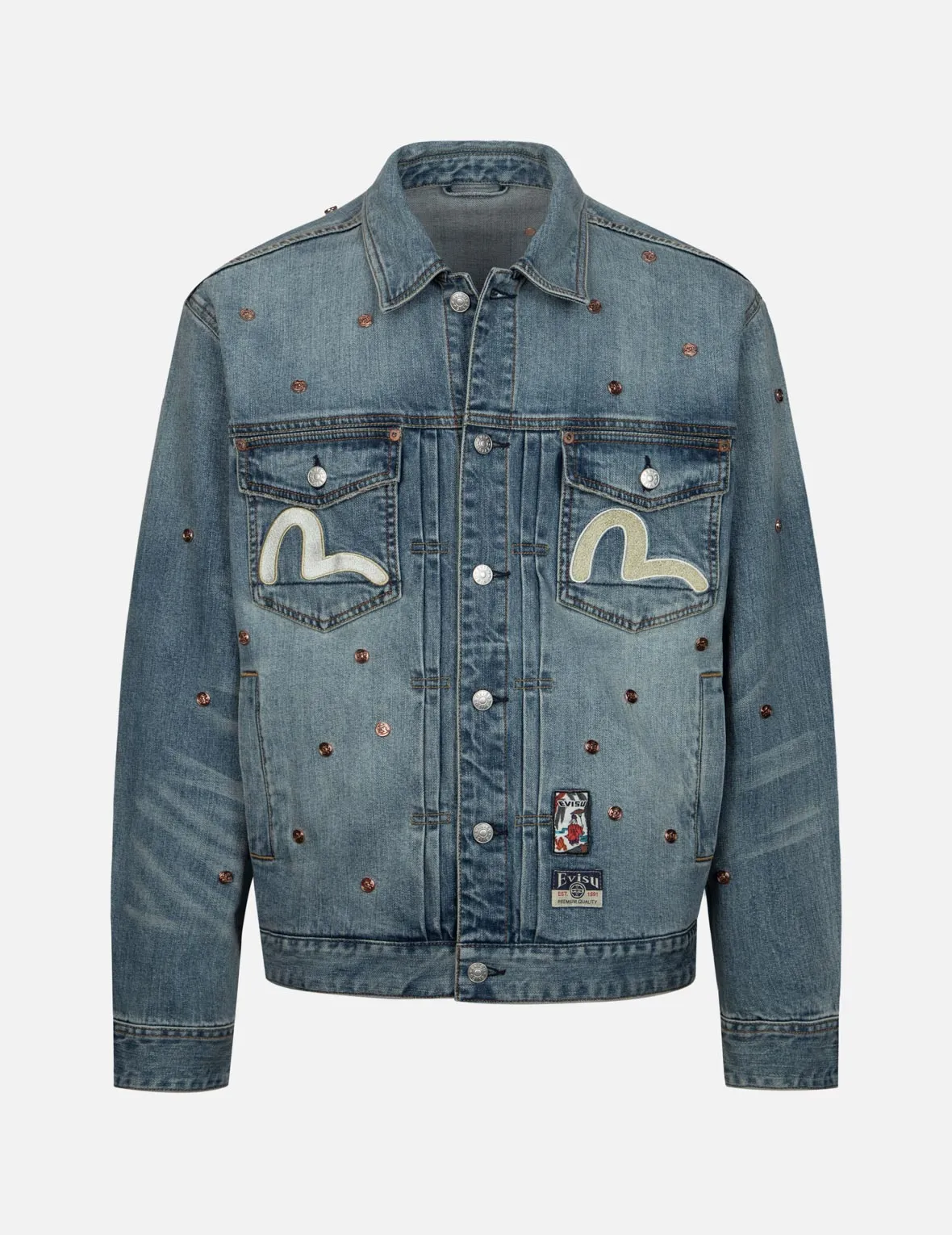 Allover Rivets and Seagull Applique Relax Fit Denim Jacket