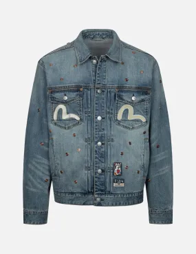 Allover Rivets and Seagull Applique Relax Fit Denim Jacket