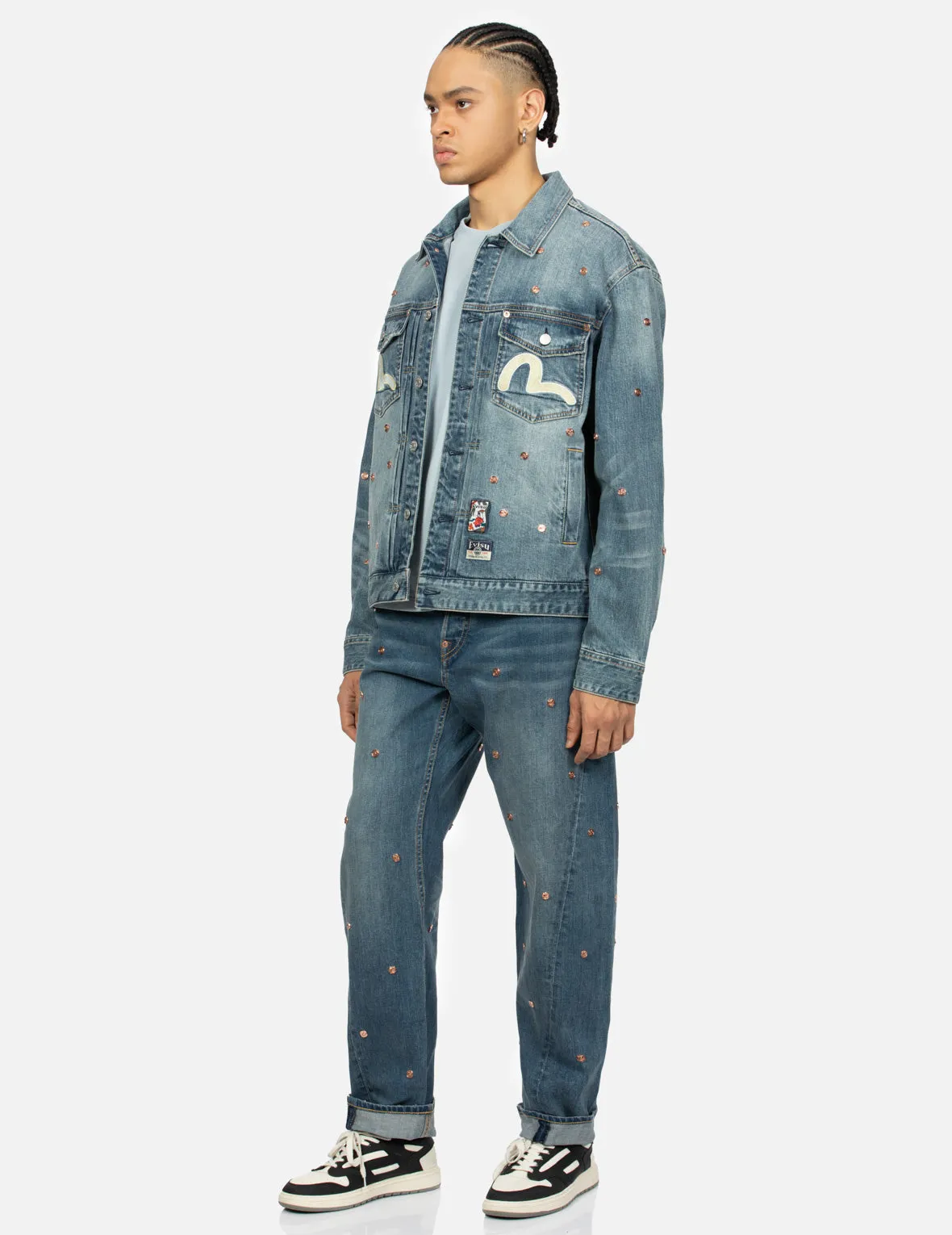 Allover Rivets and Seagull Applique Relax Fit Denim Jacket