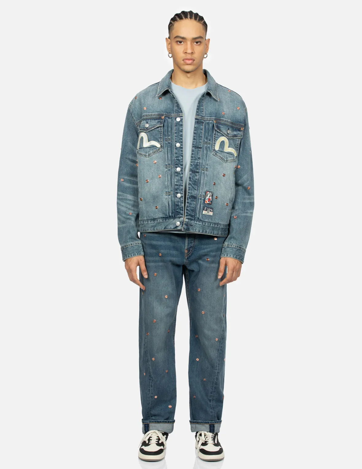 Allover Rivets and Seagull Applique Relax Fit Denim Jacket