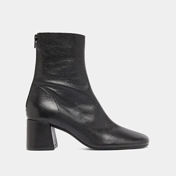 Ankle boots with rear zips in black grained leather