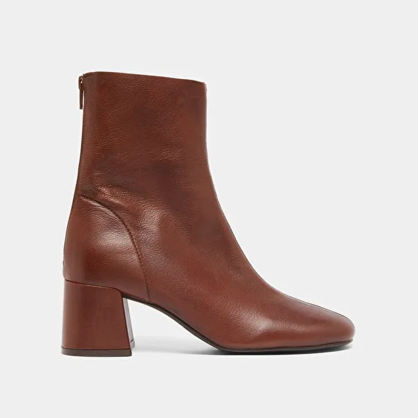 Ankle boots with rear zips in brown grained leather