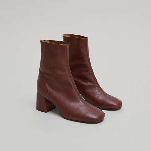 Ankle boots with rear zips in brown grained leather