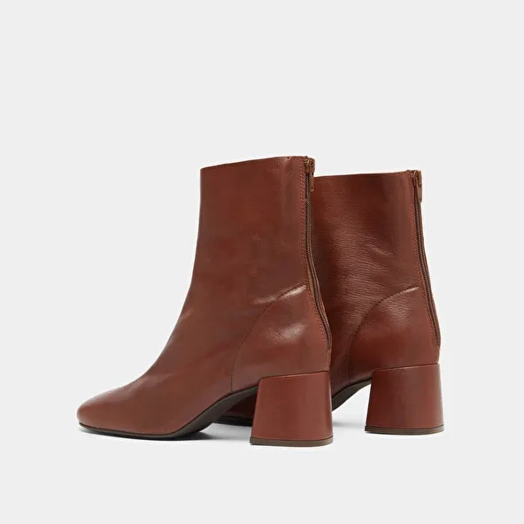 Ankle boots with rear zips in brown grained leather