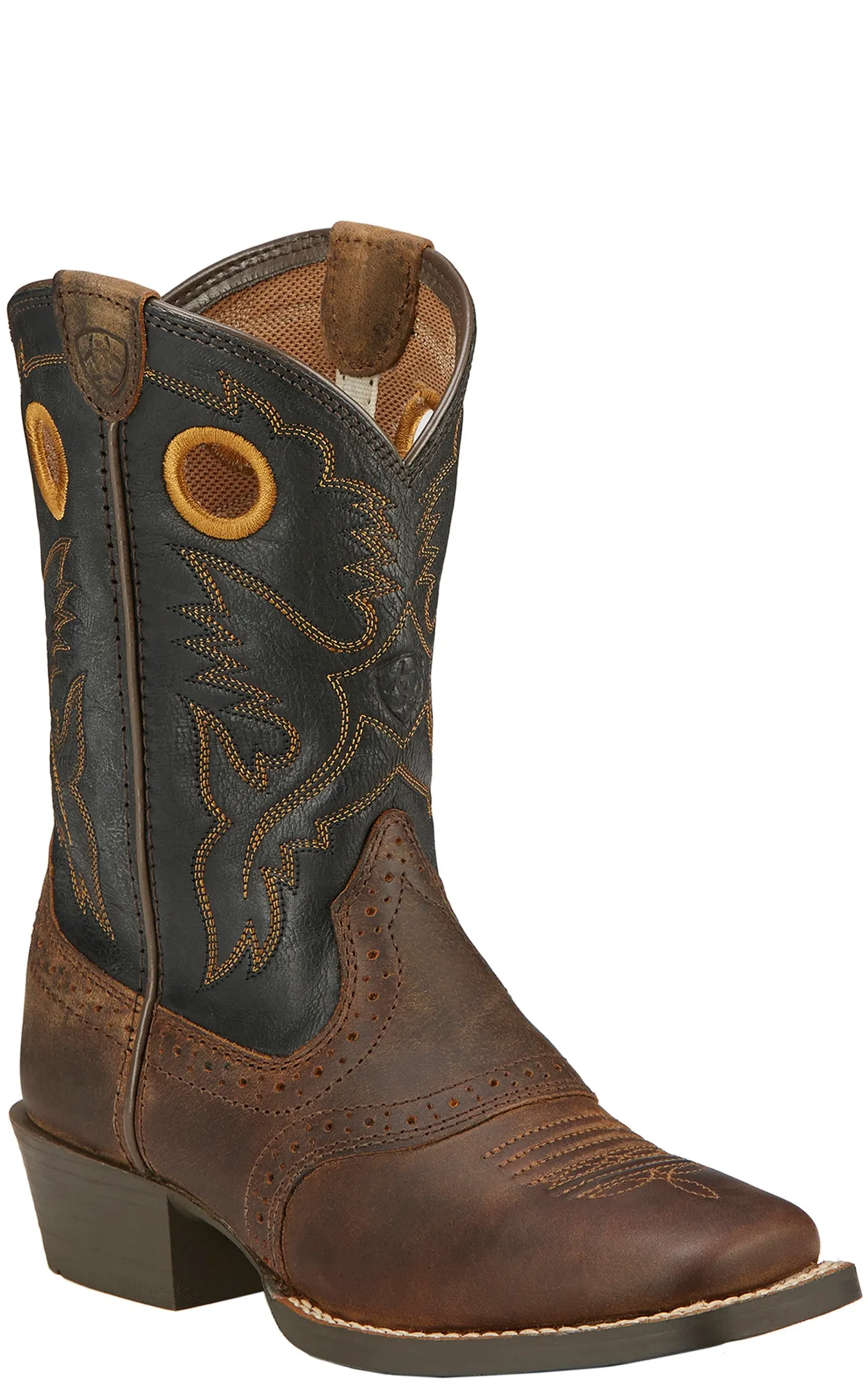 Ariat Youth Roughstock Distressed Brown with Black Square Toe Cowboy Boots