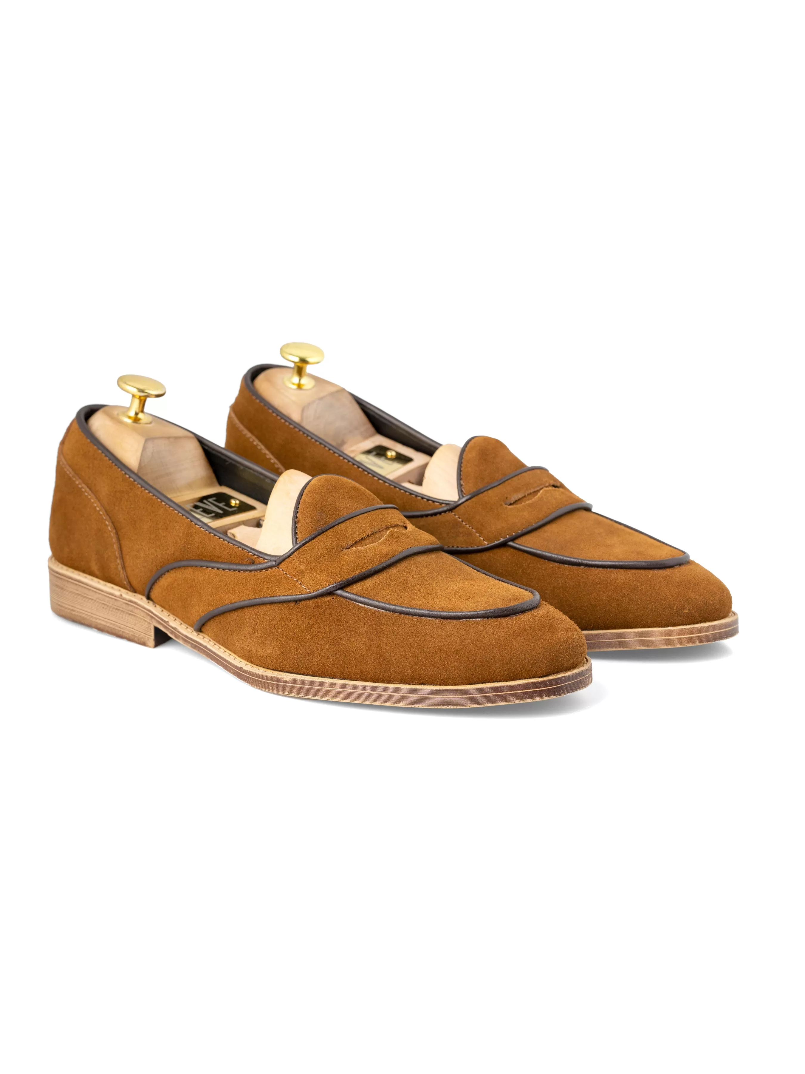 Belgian Loafer - Camel Suede Leather With Penny Strap Piping (Flexi-Sole)