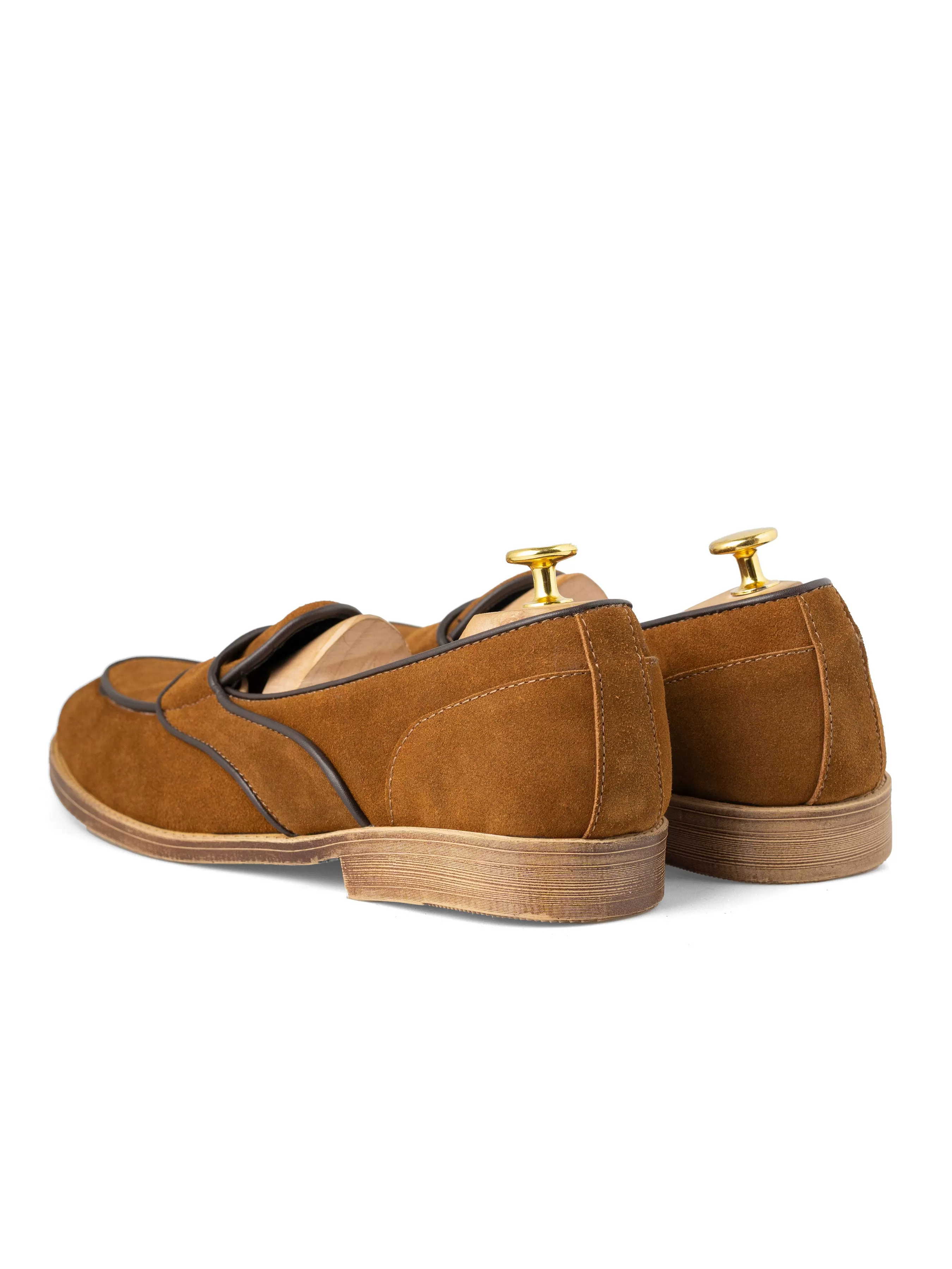 Belgian Loafer - Camel Suede Leather With Penny Strap Piping (Flexi-Sole)