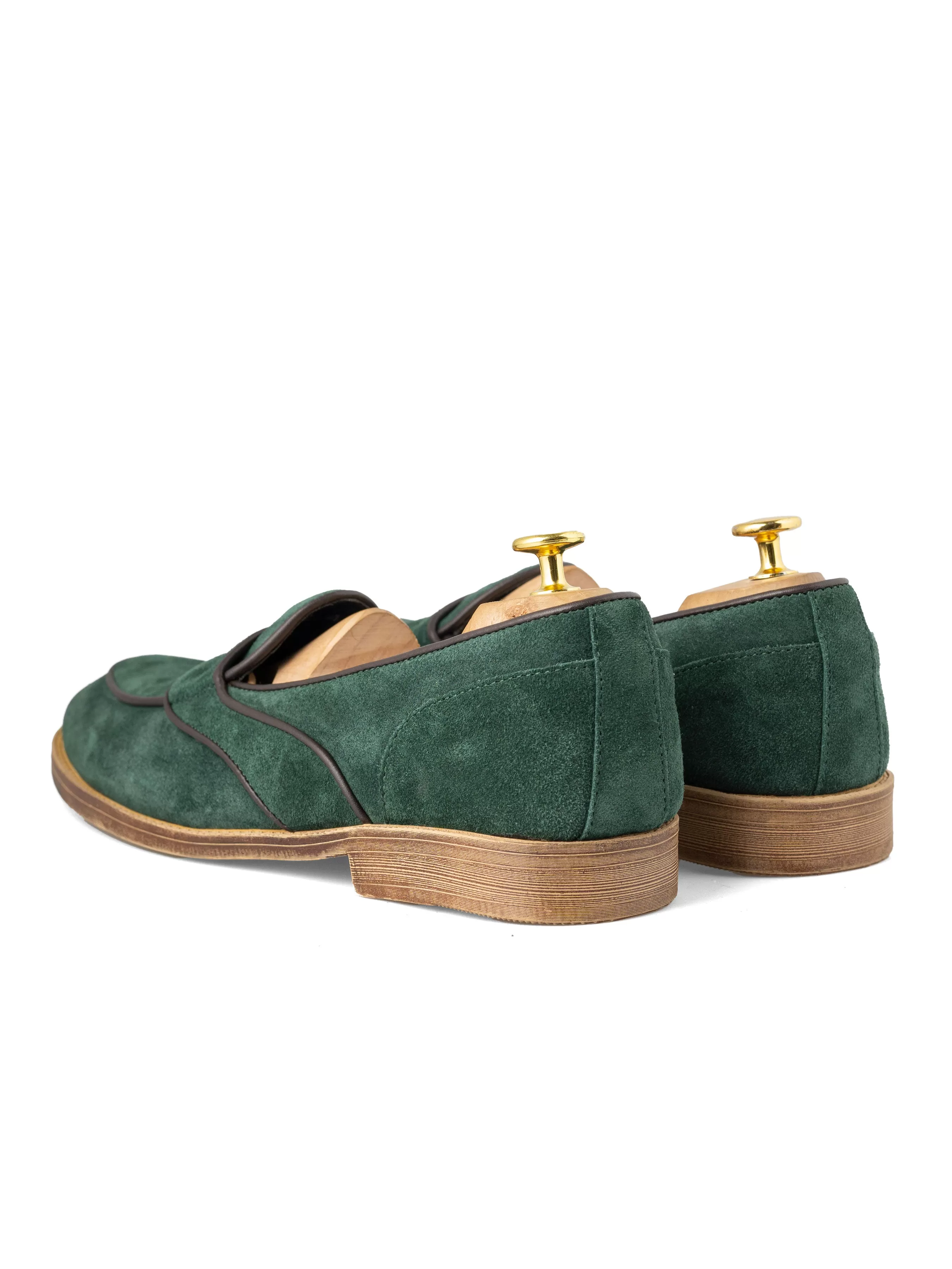 Belgian Loafer - Emerald Green Suede Leather With Penny Strap Piping (Flexi-Sole)