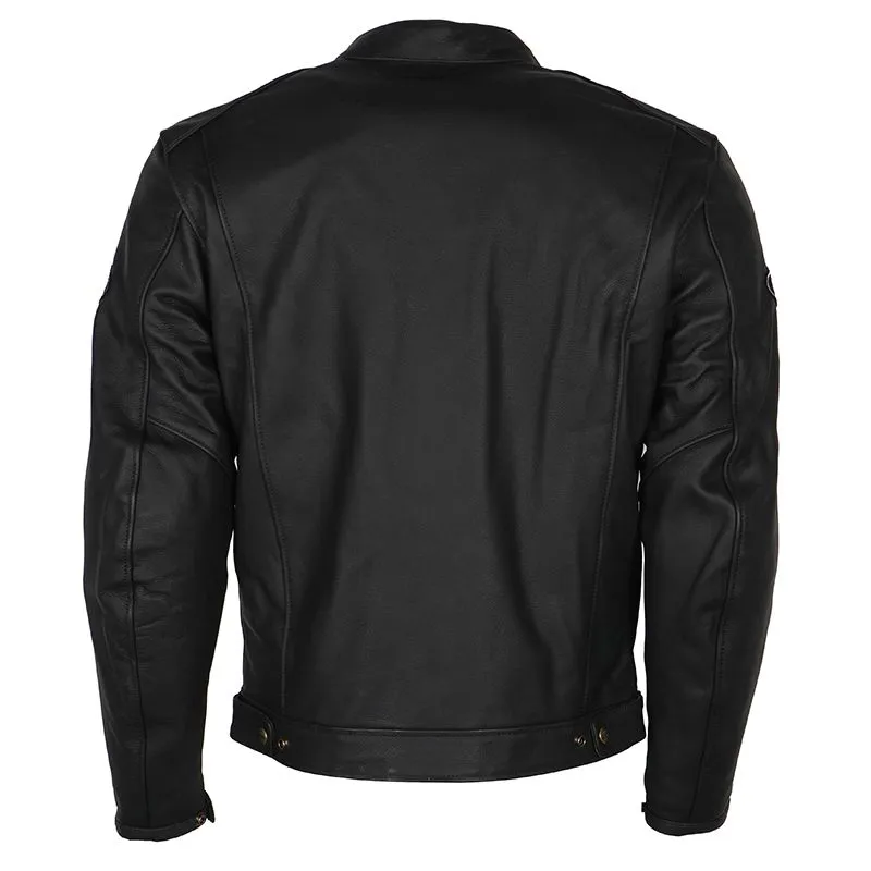 Black D63 Dexcer Motorbike Leather Jacket with White Stripe