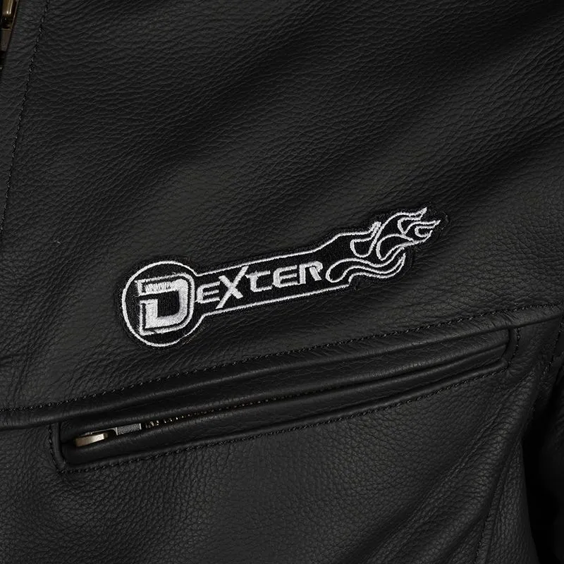 Black D63 Dexcer Motorbike Leather Jacket with White Stripe