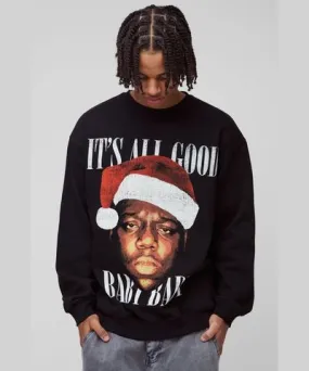 boohooMAN Mens Oversized Biggie Christmas License Print Sweatshirt