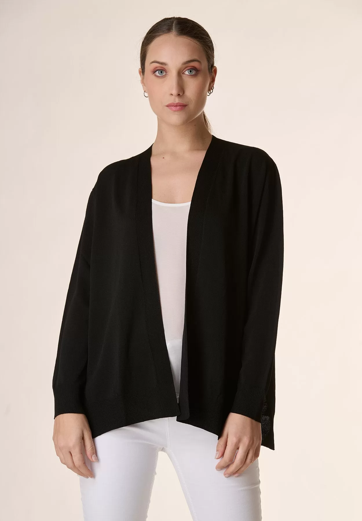 Cardigan nero aperto collo scialle