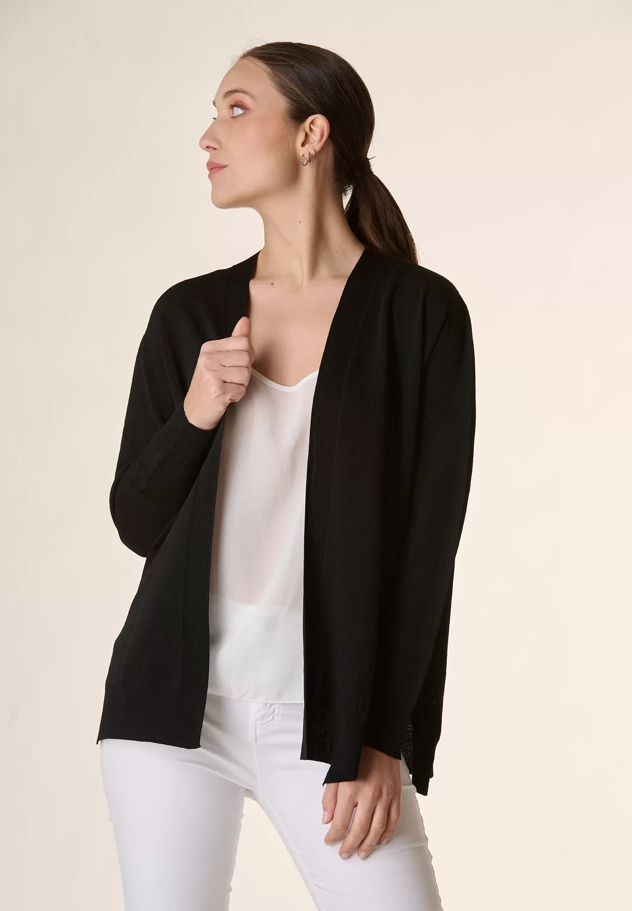 Cardigan nero aperto collo scialle