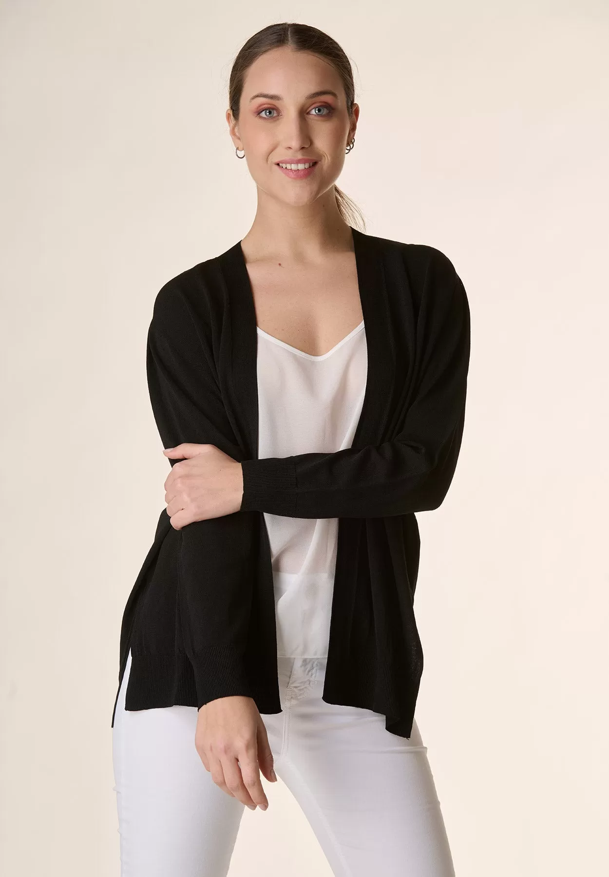 Cardigan nero aperto collo scialle