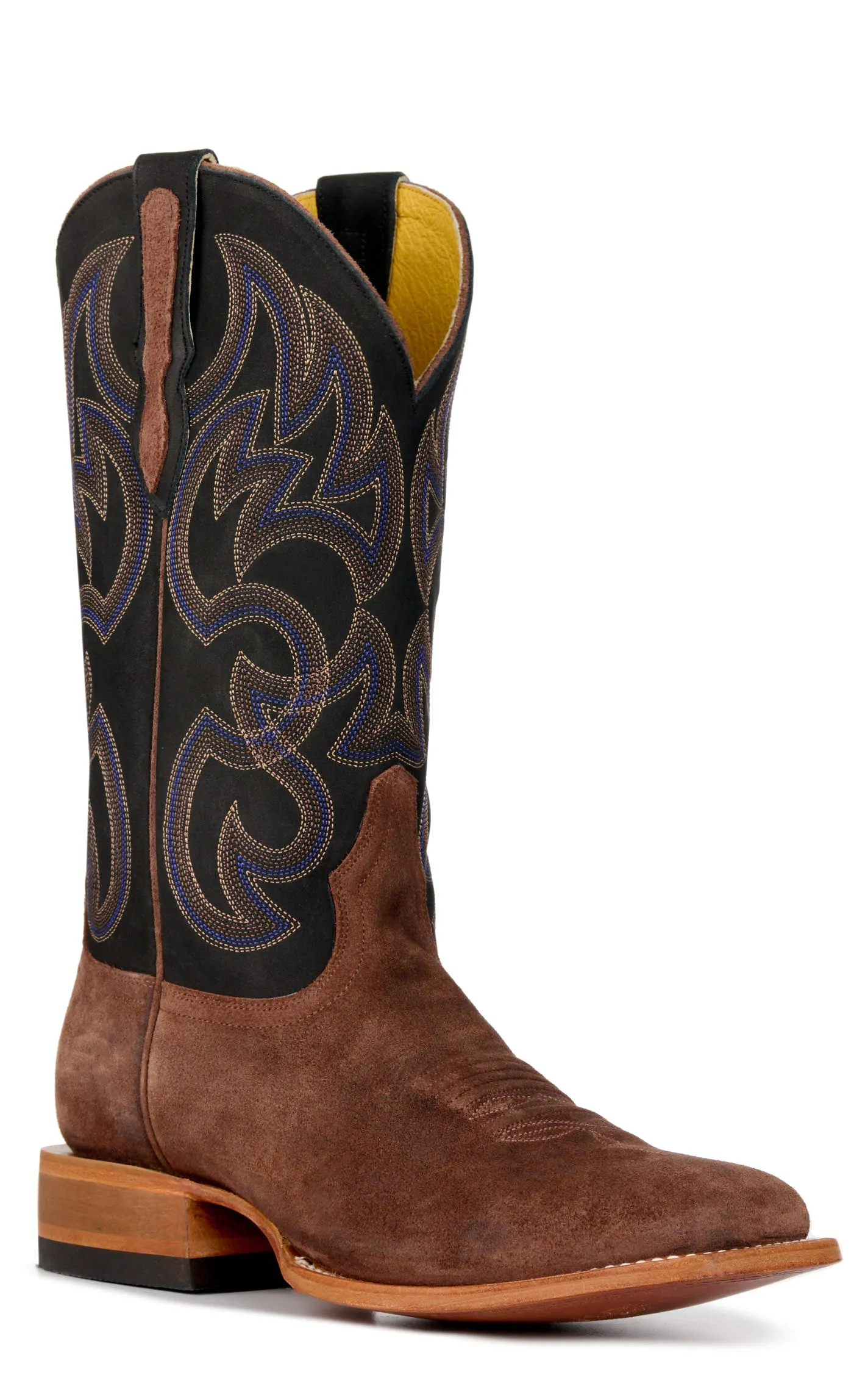 Cavender's Men's Brown Roughout and Black Wide Square Toe Cowboy Boots