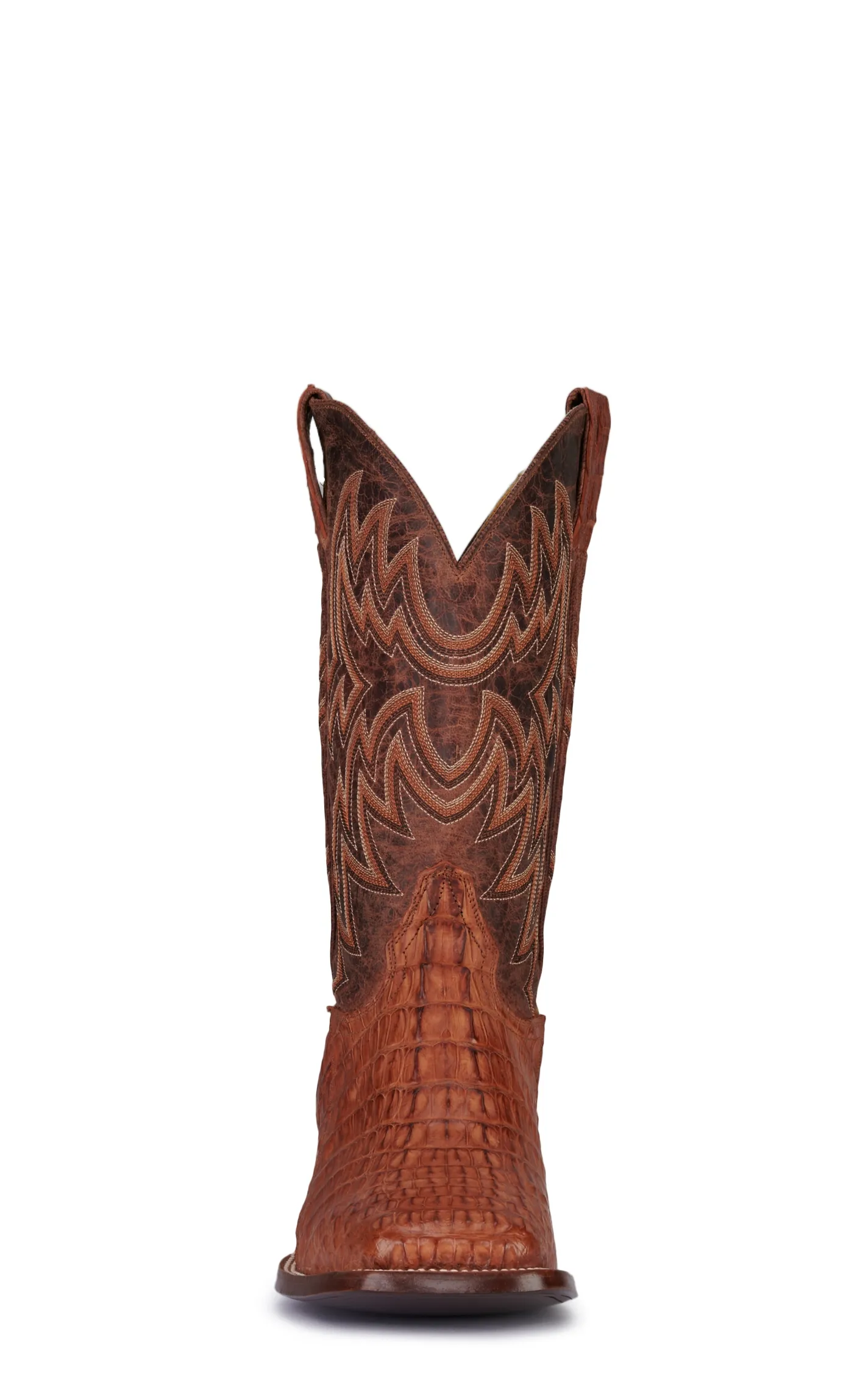 Cavender's Men's Cognac and Peanut Reverse Caiman Tail Wide Square Toe Exotic Cowboy Boot