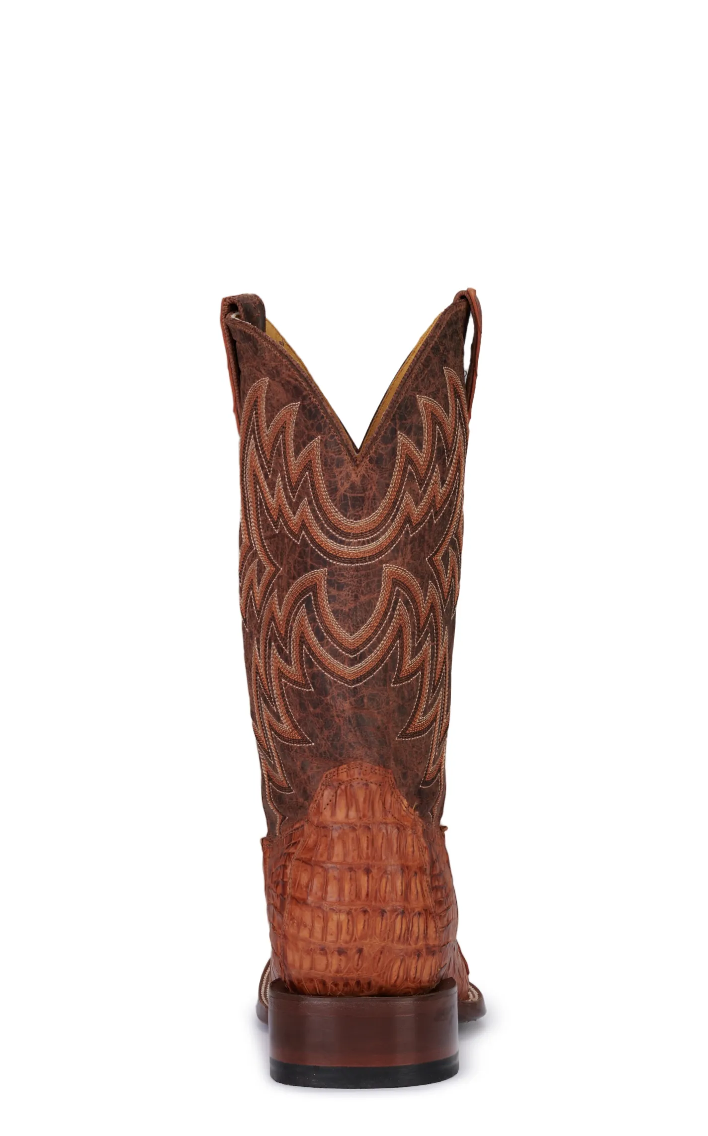 Cavender's Men's Cognac and Peanut Reverse Caiman Tail Wide Square Toe Exotic Cowboy Boot