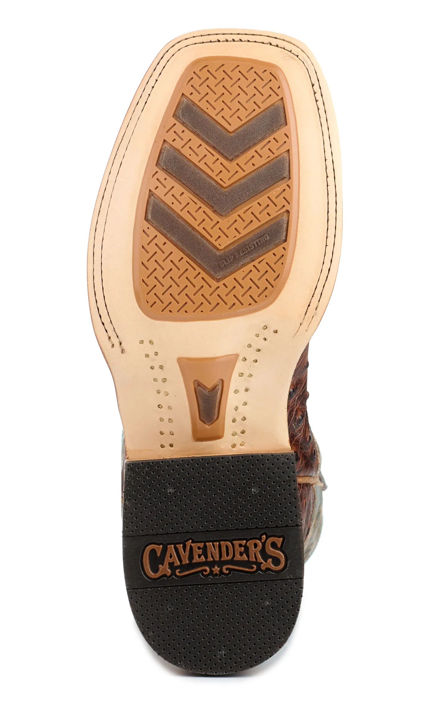 Cavender's Men's Endurance Deep Green and Brown Ostrich Print Wide Square Toe Cowboy Boots 