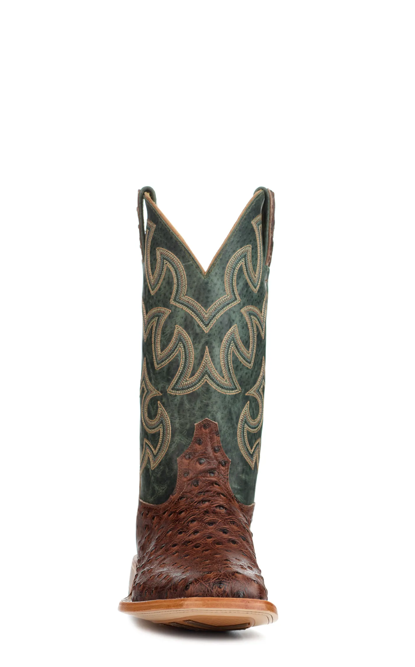 Cavender's Men's Endurance Deep Green and Brown Ostrich Print Wide Square Toe Cowboy Boots 