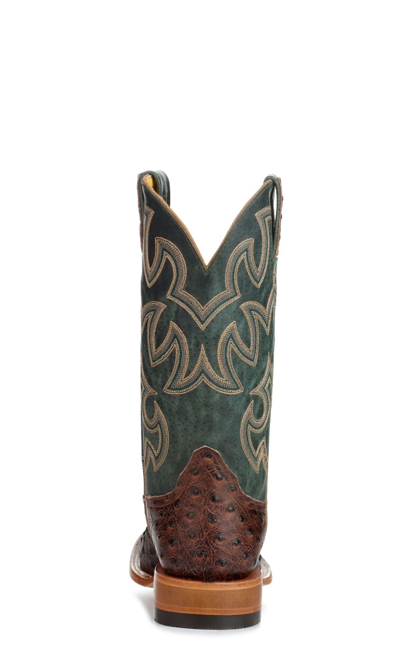 Cavender's Men's Endurance Deep Green and Brown Ostrich Print Wide Square Toe Cowboy Boots 