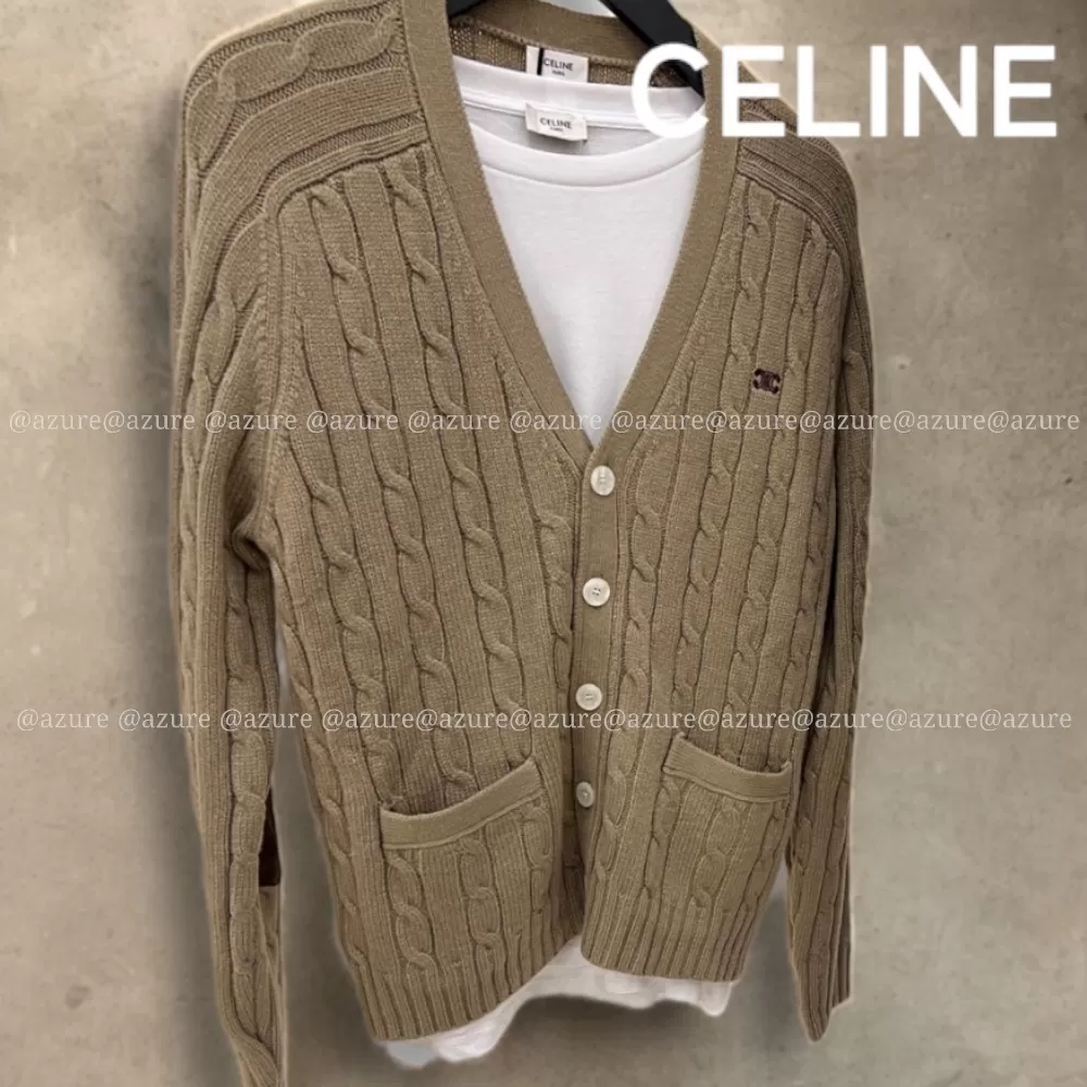 CELINE  |cable-knit triomphe cardigan in cashmere