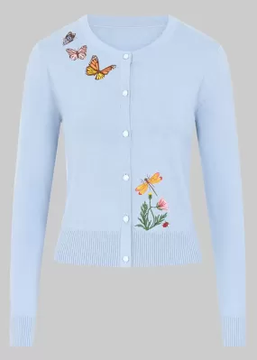 Collectif Jessie Butterfly Fields 40's Cardigan Light Blue