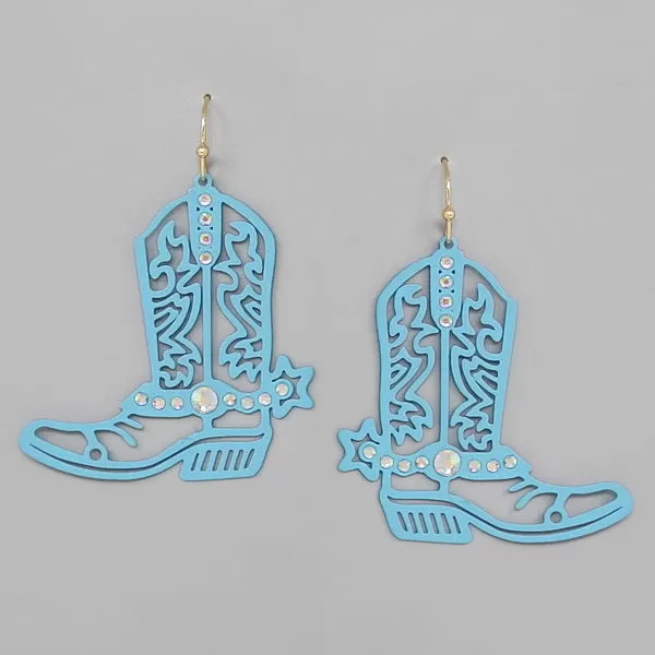 Color Coated Cowboy Boots Filigree Drop Earrings