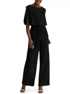 CONNECTED APPAREL Womens Stretch Zippered Flutter Sleeve Boat Neck Evening Wide Leg Jumpsuit