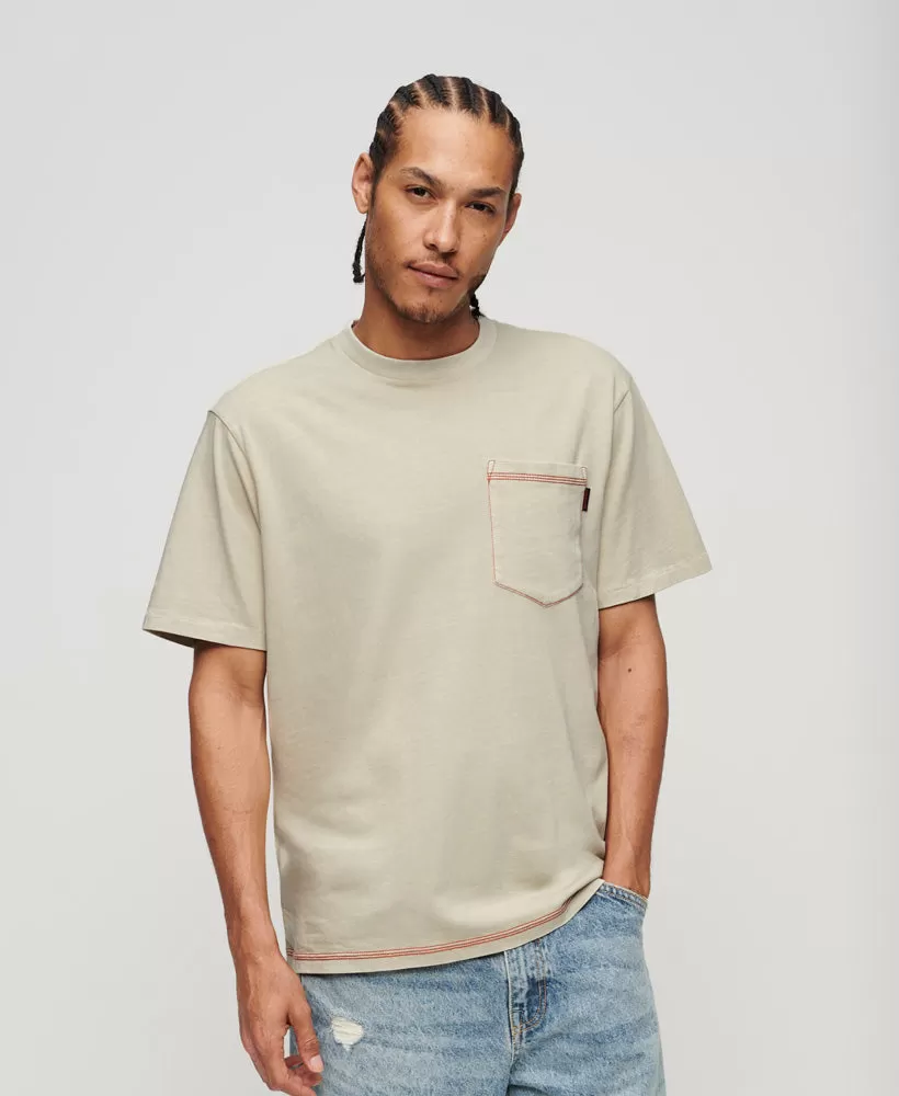 Contrast Stitch Pocket T-Shirt | Pelican Beige