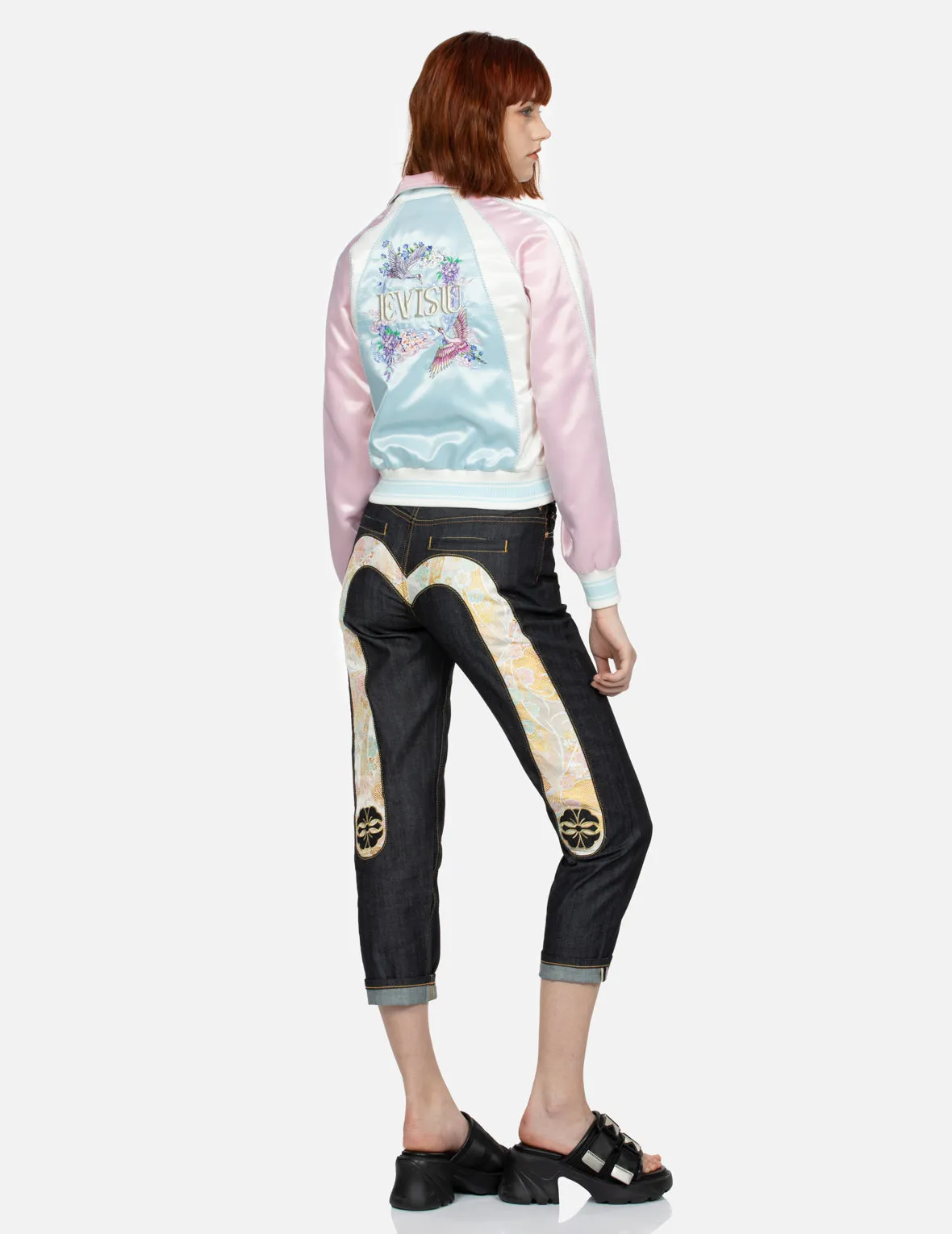 Cranes and Floral Embroidery Fashion Fit Souvenir Jacket