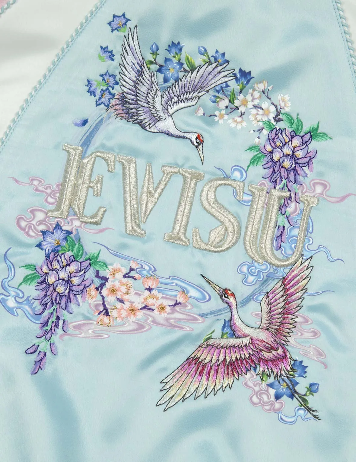 Cranes and Floral Embroidery Fashion Fit Souvenir Jacket