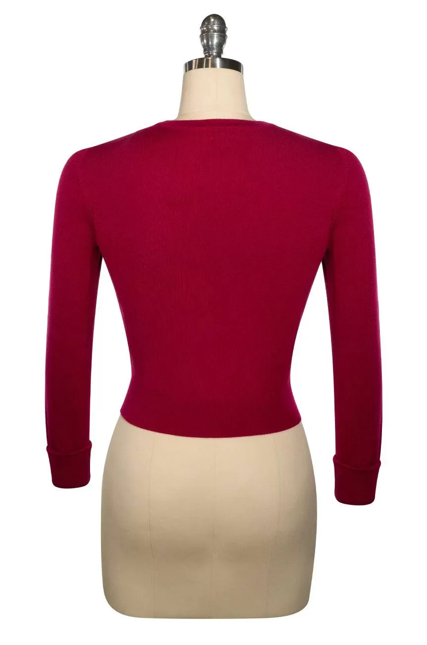 D'Amour Long Sleeve Crop Cardigan (Burgundy)