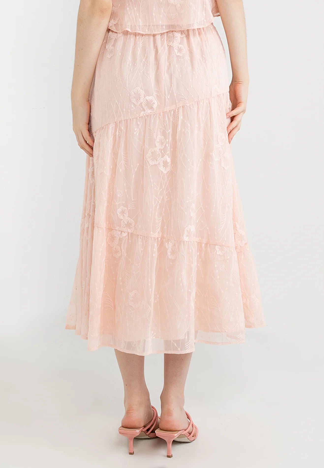 ELLE Apparel Blossom Embroidery Midi Skirt