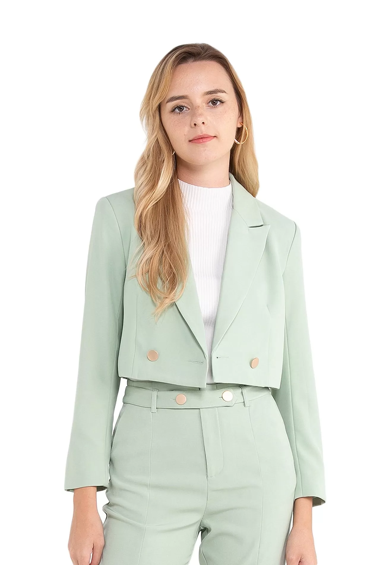 ELLE Apparel Lapel Collar Cropped Blazer