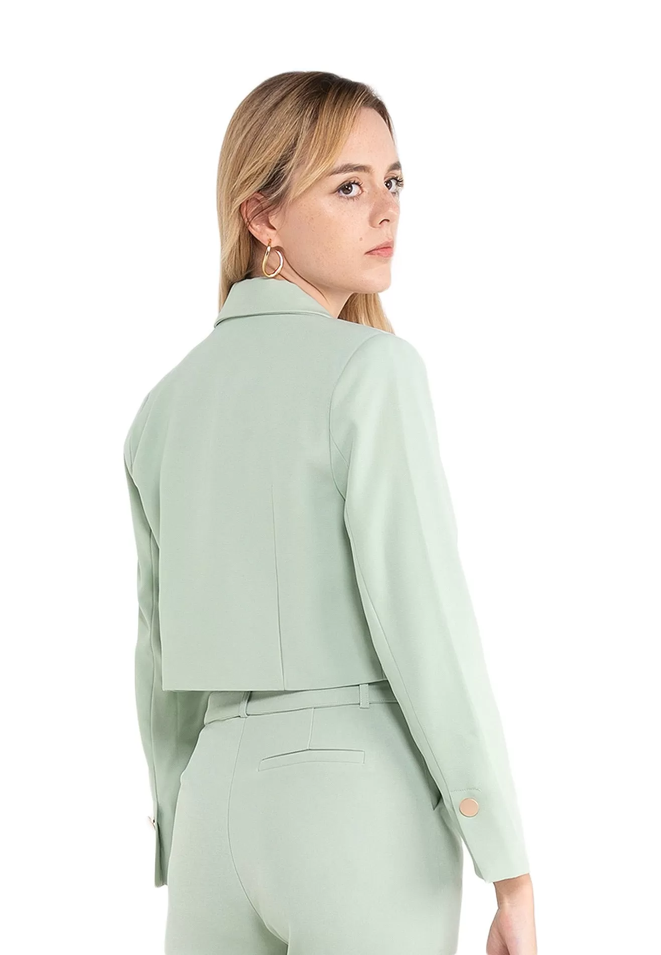 ELLE Apparel Lapel Collar Cropped Blazer