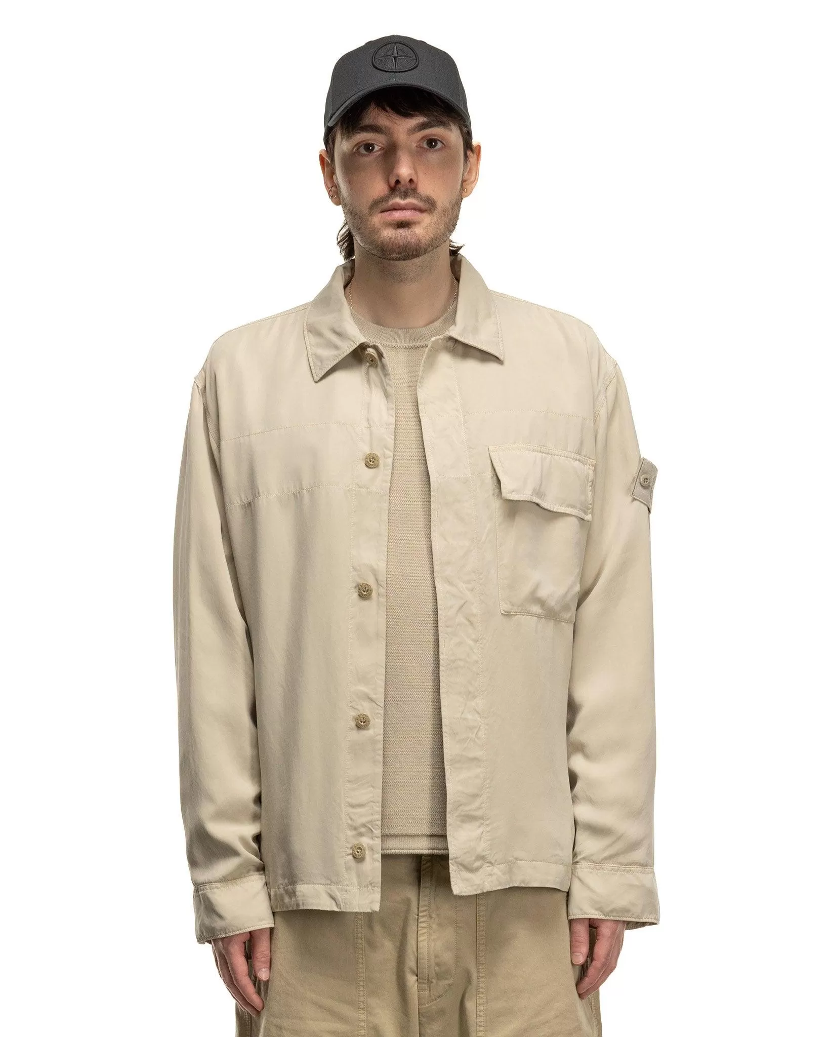 Ghost Piece Cupro Raso Comfort Fit Overshirt Beige