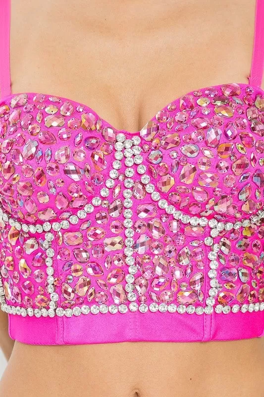 Handmade Stunning Rhinestone Pattern Stone Bustier