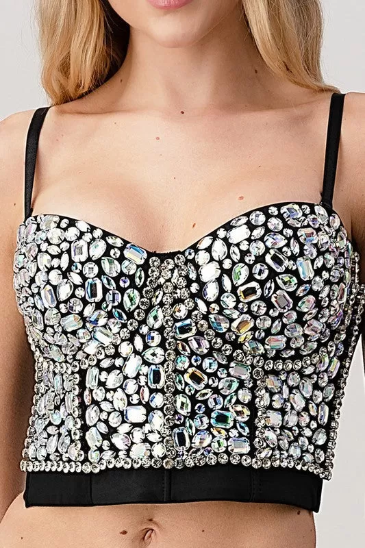 Handmade Stunning Rhinestone Pattern Stone Bustier