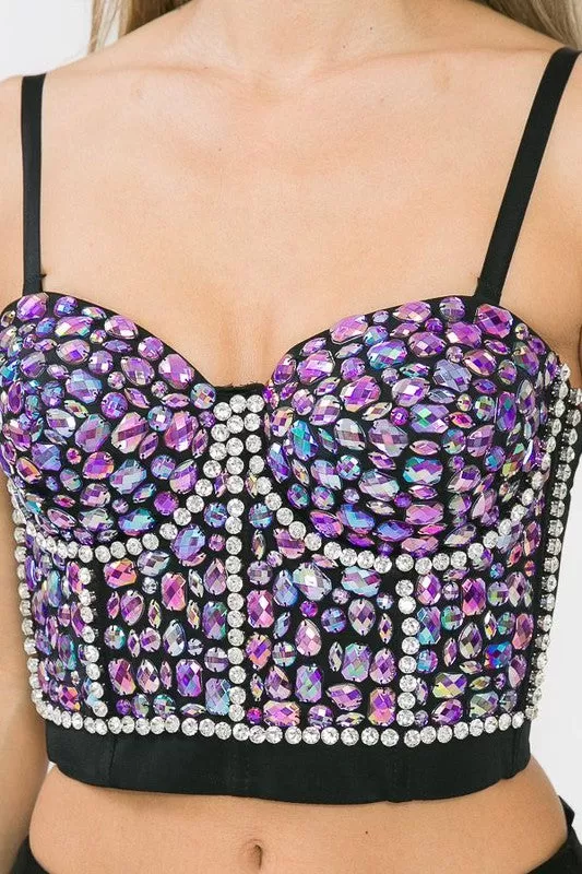 Handmade Stunning Rhinestone Pattern Stone Bustier