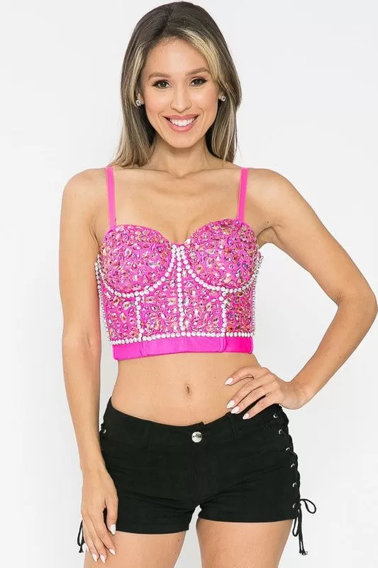 Handmade Stunning Rhinestone Pattern Stone Bustier