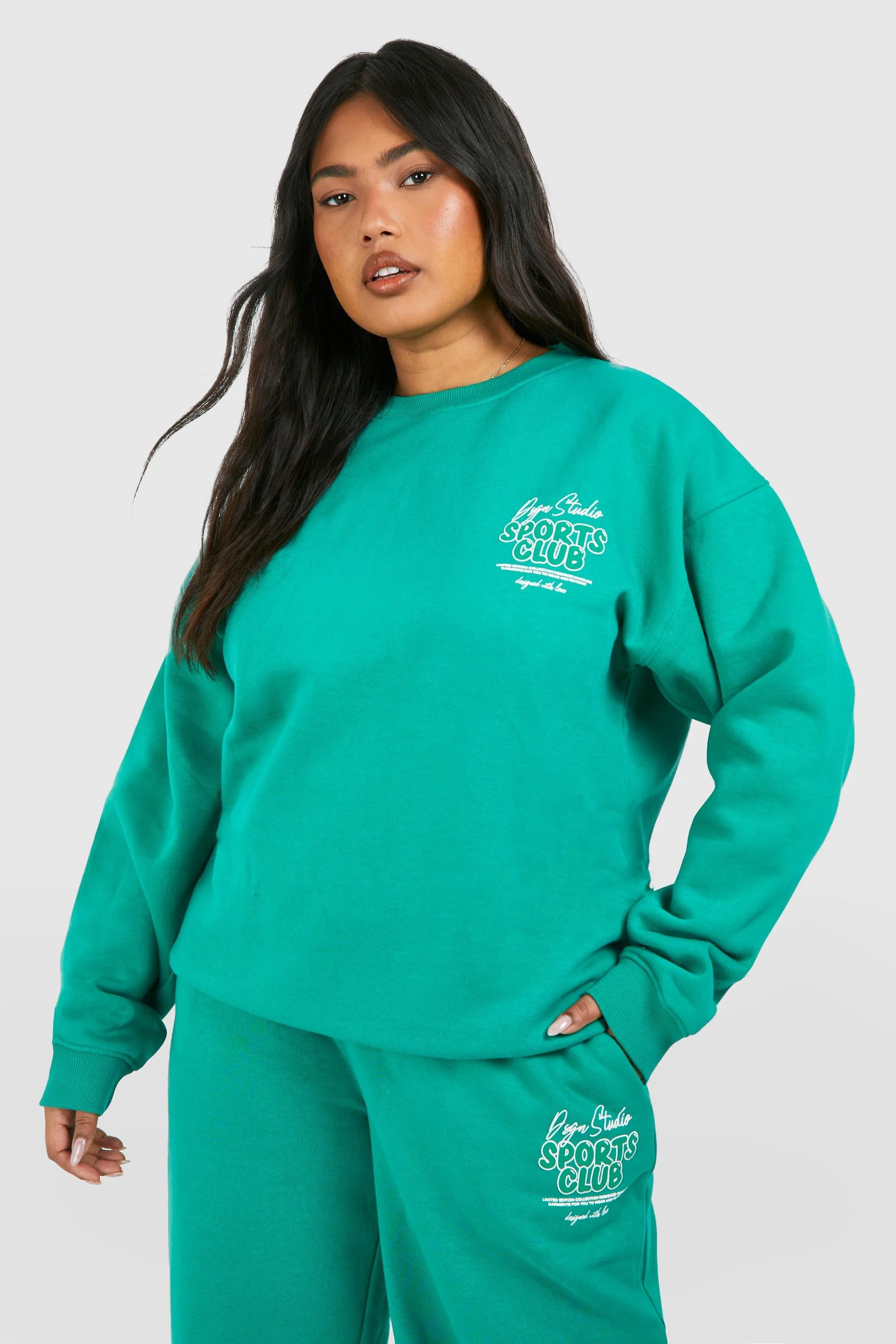 Hoodies & Sweatshirts | Plus Dsgn Studio Sports Club Slogan Oversized Sweatshirt | boohoo