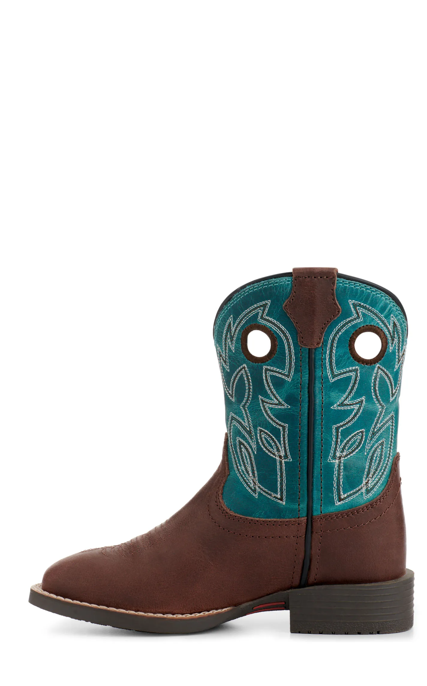 Justin Youth Bowline Junior Dark Brown and Blue Wide Square Toe Cowboy Boots