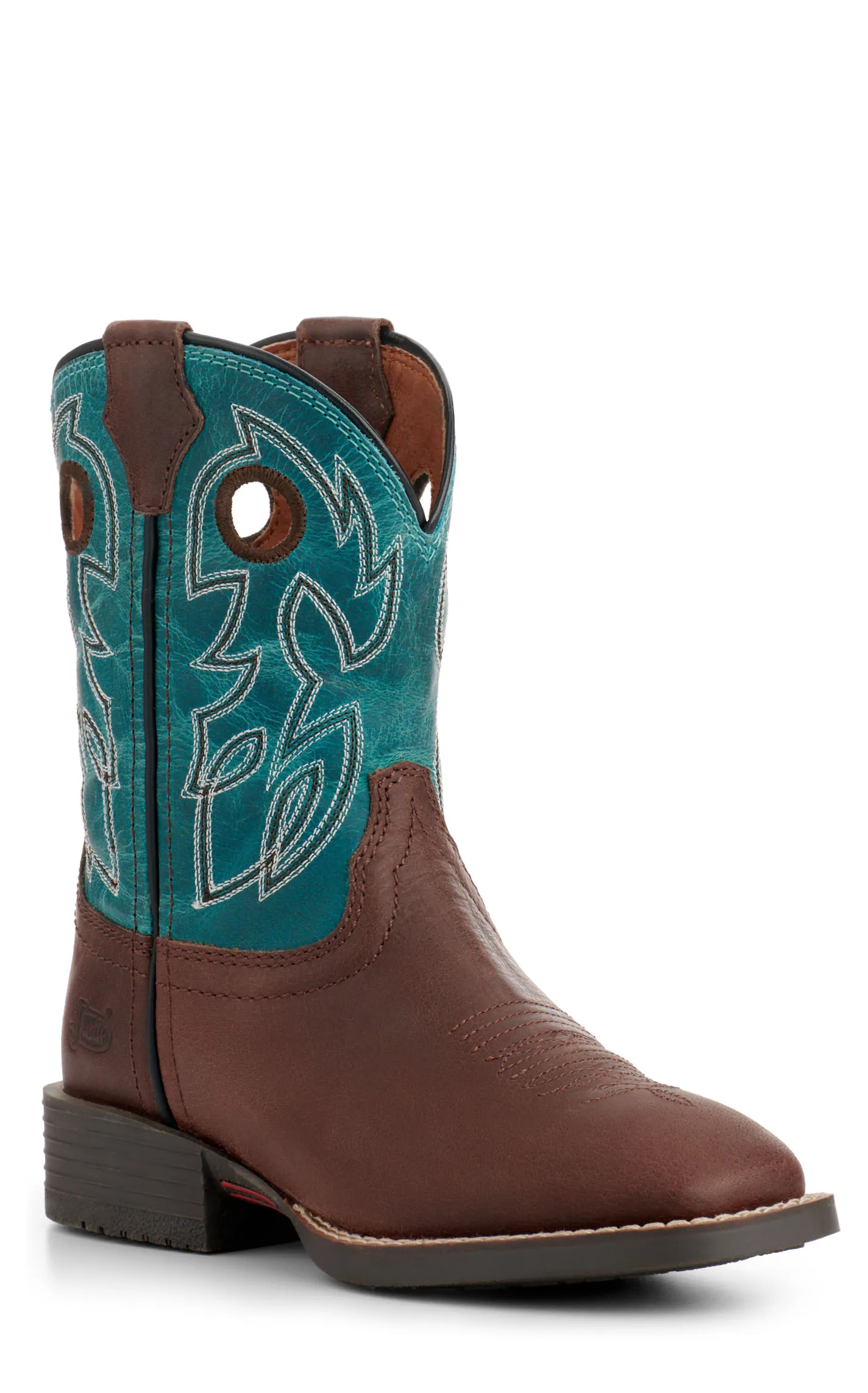 Justin Youth Bowline Junior Dark Brown and Blue Wide Square Toe Cowboy Boots