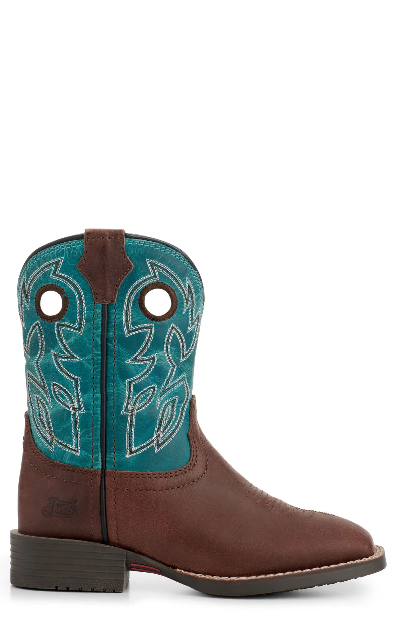 Justin Youth Bowline Junior Dark Brown and Blue Wide Square Toe Cowboy Boots