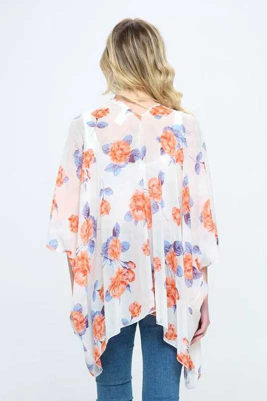 Loose fit kimono cardigan top with flower floral