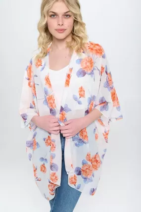 Loose fit kimono cardigan top with flower floral