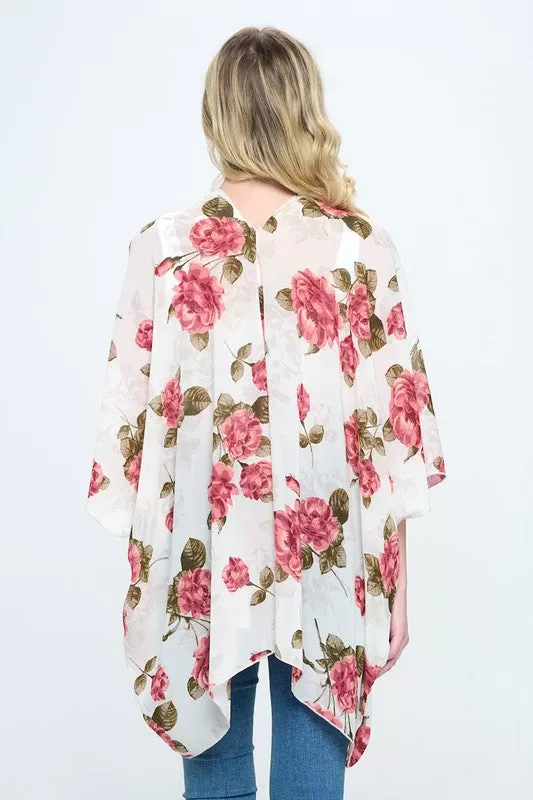 Loose fit kimono cardigan top with flower floral